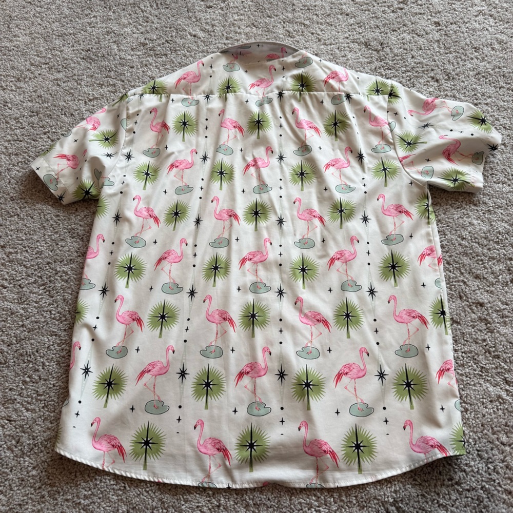 Hardaddy Men's White Flamingo Print Short-Sleeve Shirt Size Large - Picture 8 of 8